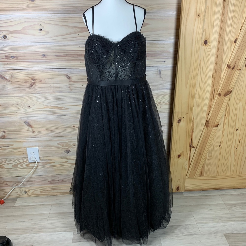 Jules & Cleo Gown Womens 20 Black Lace Sequin Tulle Corset Formal Evening‎ Dress